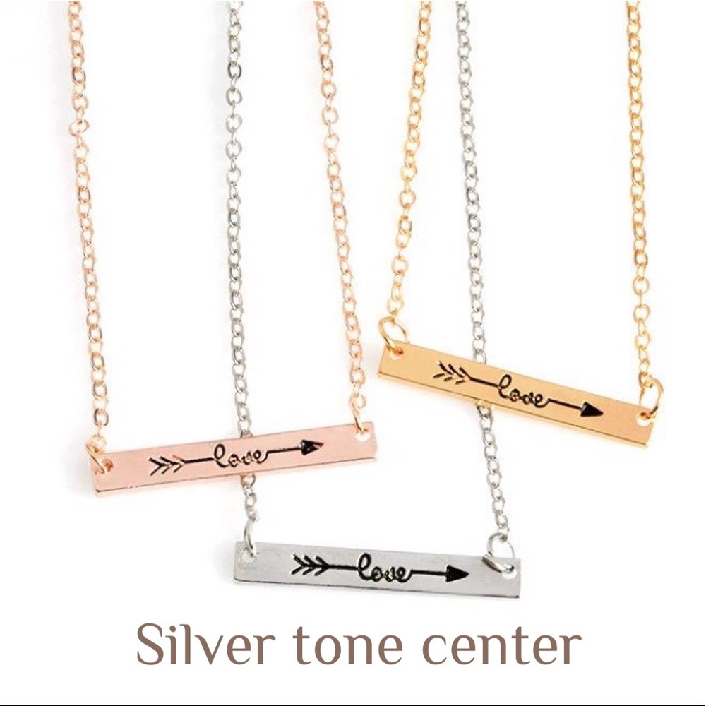 Dainty arrow love bar necklace silver tone. NWT